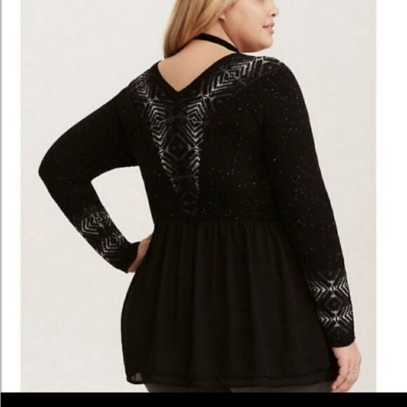 TORRID New Plus Size Black Lace-Up Chiffon Peplum Sweater 1X - Picture 9 of 14